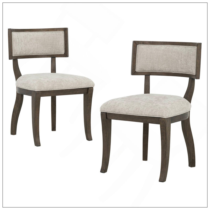 Ensemble de 2 chaises de salle à manger Marie, assise et dossier rembourrés, structure en bois massif au fini chêne brun vieilli