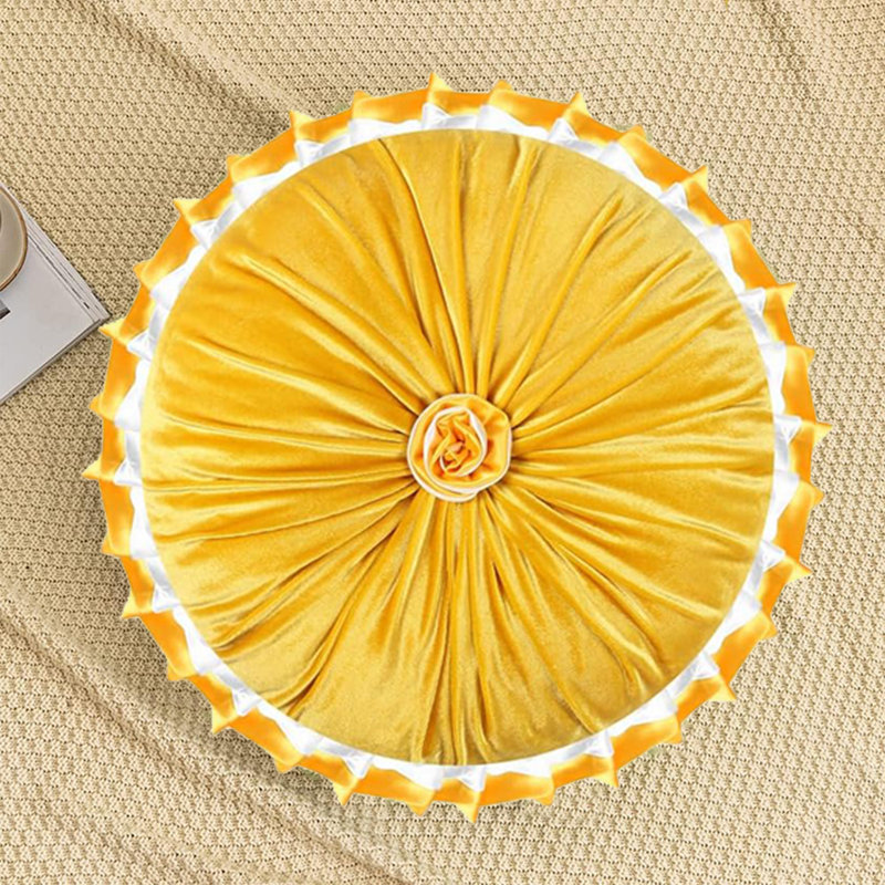 Ruffled Velvet Reversible Throw Pillow, Yellow, 14.9"H x 14.9"W