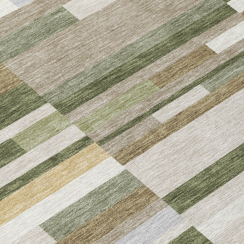 Machine Washable Indoor/Outdoor Chantille ACN2820 Stripes Rug, Olive, 5' x 7'6"