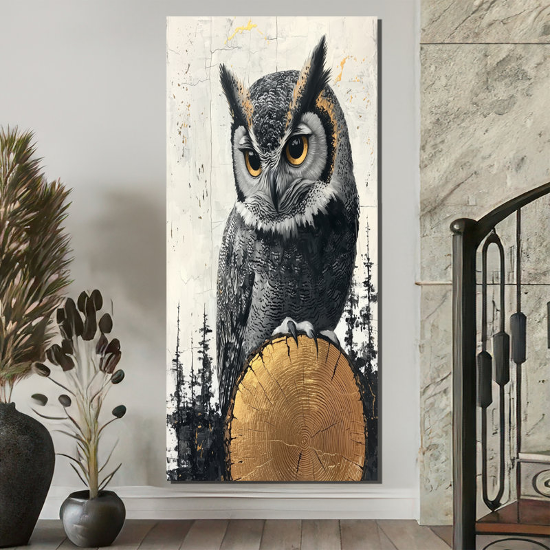 «Gilia Owl Into Onyx Stone Forest Landscape I», art mural hibou, H 60 po x l 28 po, Toile tendue, Ne s’applique pas