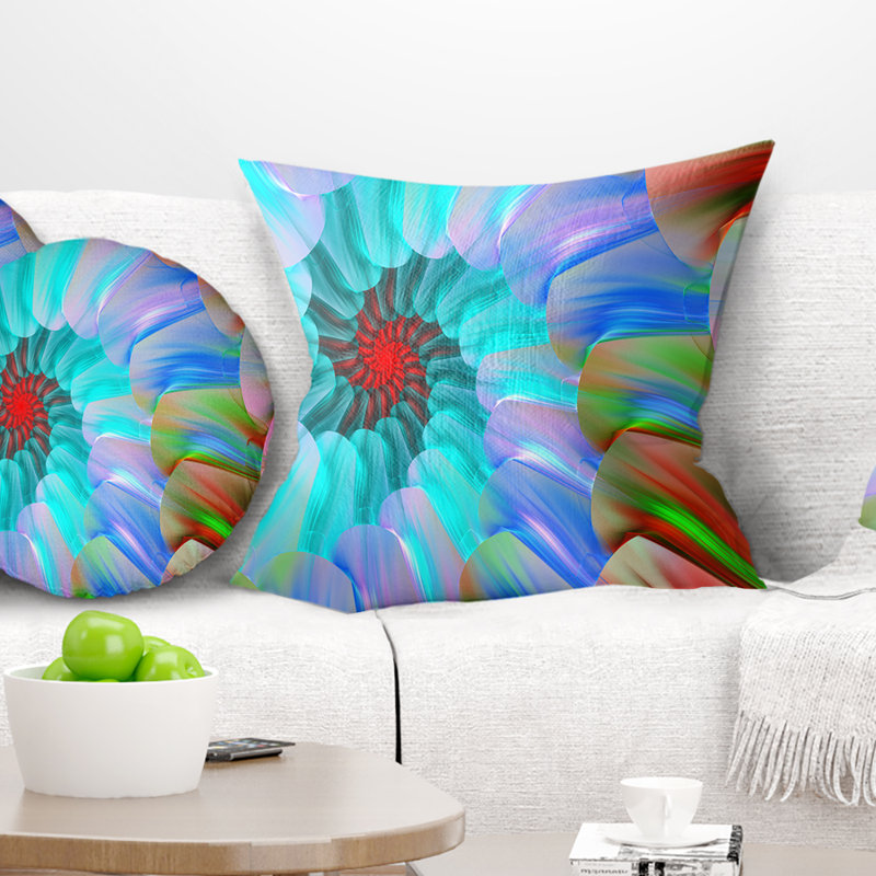 Spectaculaire vitrail avec spirales - coussin imprimé floral, 16 po x 1 po, Bleu sarcelle, Coussin décoratif
