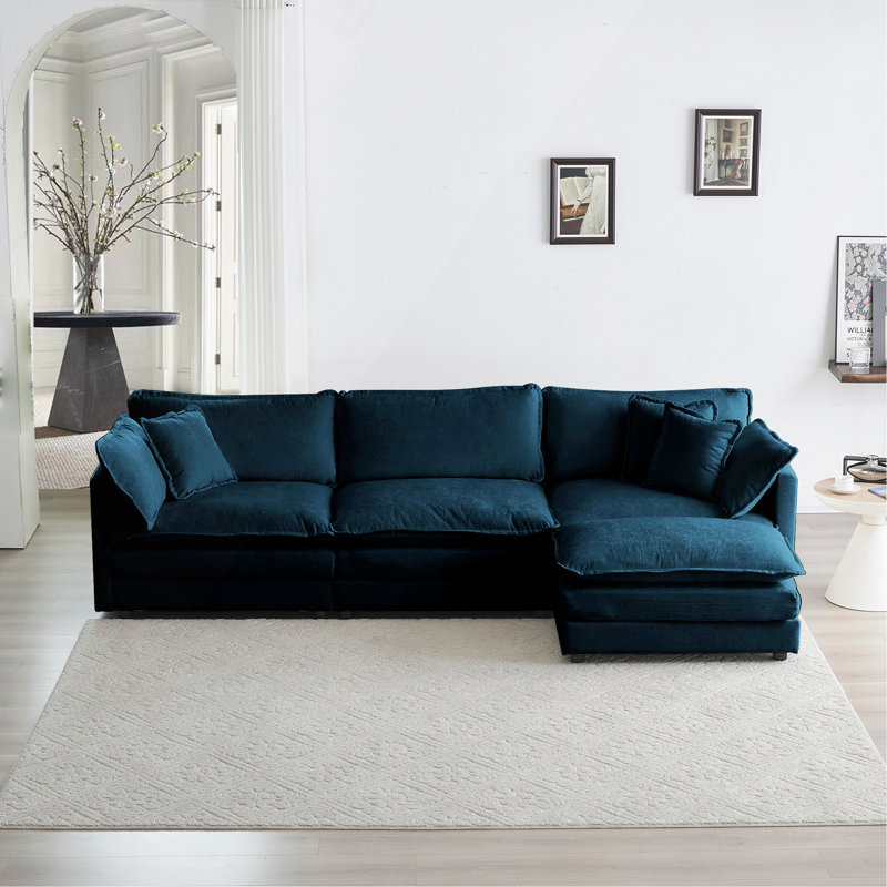 Canapé modulaire surdimensionné en forme de L avec repose-pieds réversible Free Combination Comfy Upholstery, Bleu