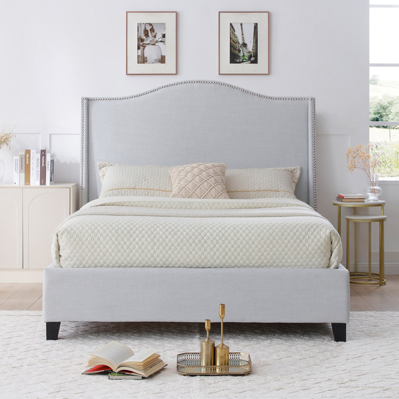 Hampton  Wingback Bed, Linen, Light Blue, Full