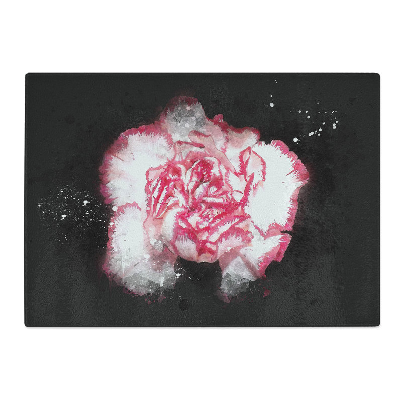 Tempered Glass Pink Carnation Flower Chopping Board, 28.5 cm x 39 cm