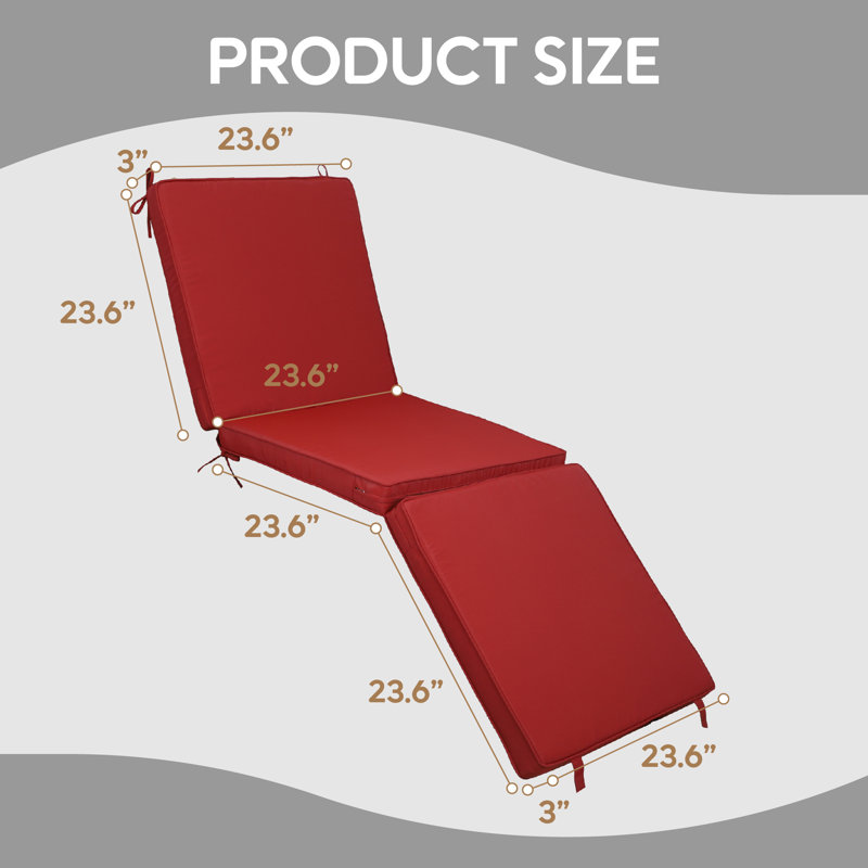 71" Tri-fold Outdoor Chaise Lounge Cushions Set Of 2, Water Resistant Patio Replacement Cushions With Hook & Loop Fasteners, 23.6"w X 3"t For Patio Furniture