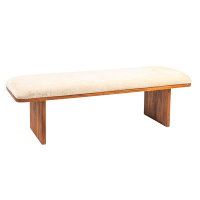 Banc rectangulaire en bois d'acacia et velours écrasé Canal