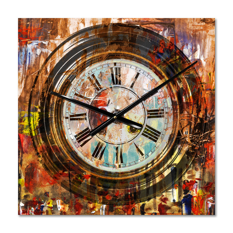 People and Time, peinture acrylique - Horloge murale industrielle, Très grand