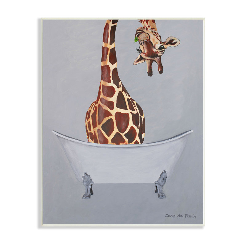 Drôle de girafe avec baignoire et cou par Coco de Paris - Peinture, Unframed, H 15 po x l 10 po x P 0,5 po