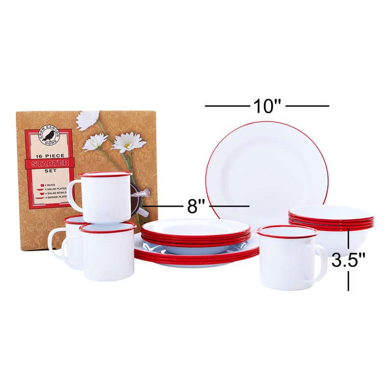 Vintage 16 Piece Dinnerware Set, Service for 4, Red