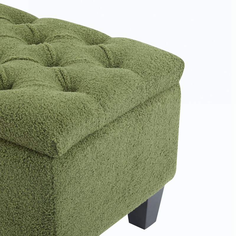 Banc repose-pieds avec rangement, pieds en bois d'hévéa, Green, Green