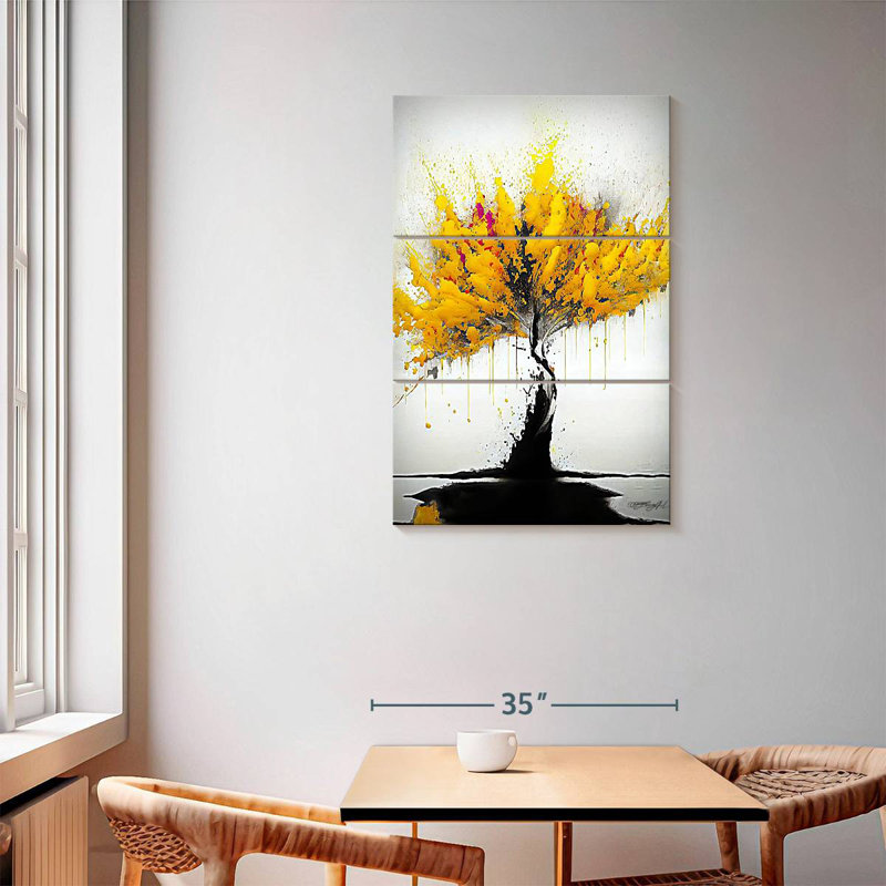 Harnek Abstract Splattered Yellow Tree, 57" H x 36" W