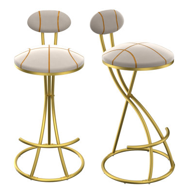 Tabourets de bar ronds modernes avec structure dorée, conception ergonomique et velours facile à nettoyer pour les îlots de cuisine