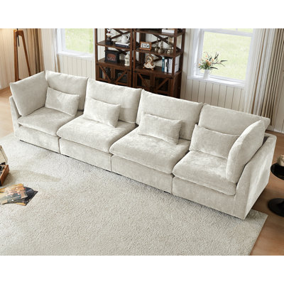 4 Seater Chenille Oversized Modular Sofa Extra Deep Cloud Sectional Couch With Ottoman Chaise Fsc Certified Fluffy Sofa