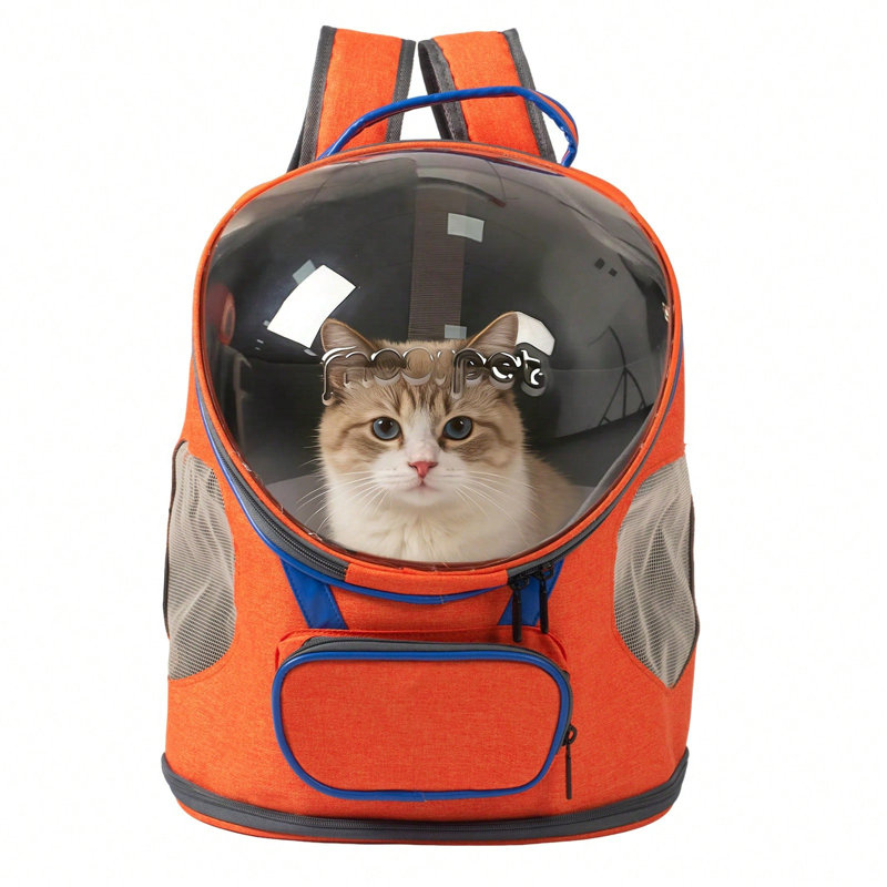 Sac à dos pliable transparent pour chat et chien - Sac de voyage portable et respirant avec fermeture à glissière, Orange