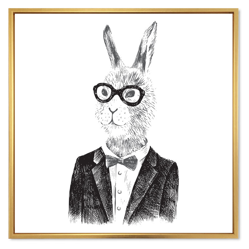 Dressed Up Bunny Boy In Hipster Style - peinture sur toile, H 17 po x l 17 po x P 1 po, Cadre doré