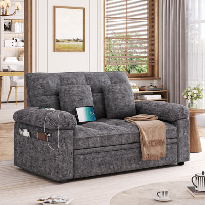 59.6" Sleeper Sofa With Adjustable Back, Charging Station & Pillows