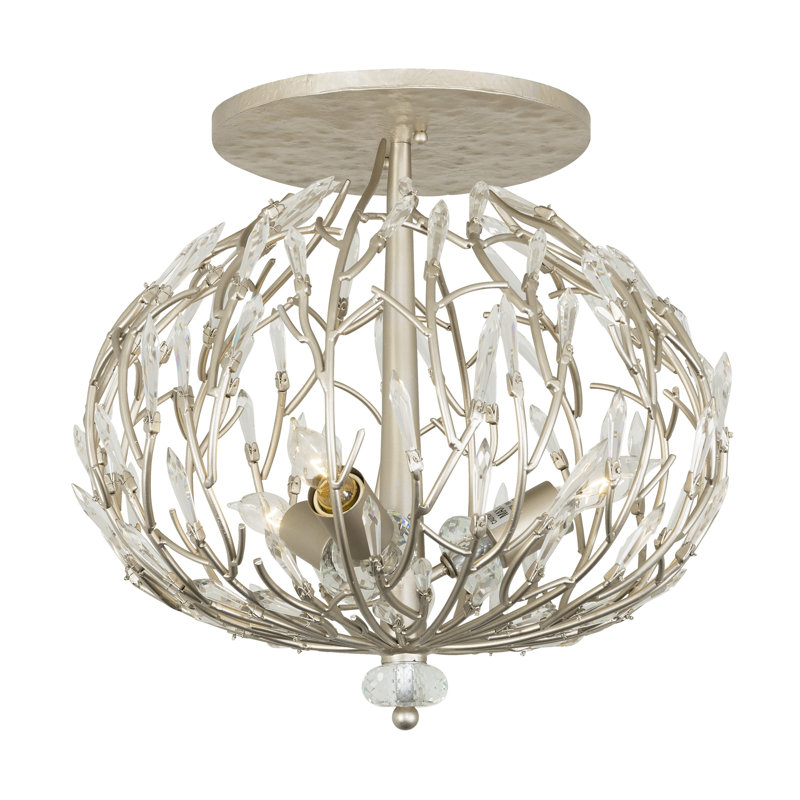 Plafonnier semi-encastré en cristal 3 lumières Bask - Poussière d'or
