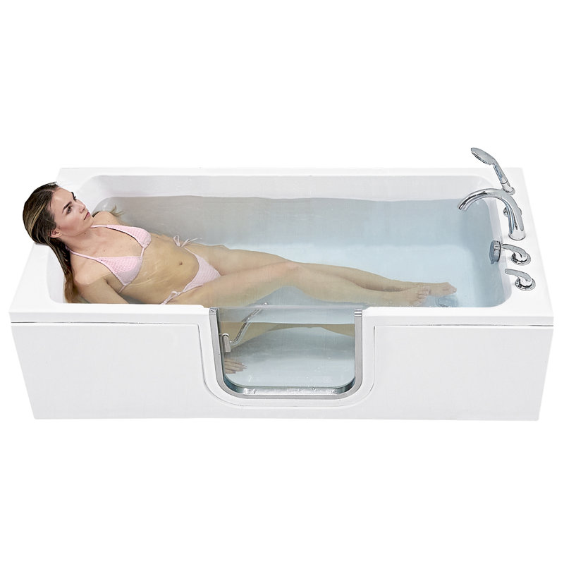 Ella Laydown 32"x72" Soaking Walk-In-Bathtub Right Drain, 5 Piece Fast Fill Faucet, Right