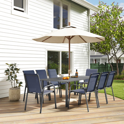 Ensemble repas de patio 9 pièces Christopher avec tissu bleu PVC-coated polyester