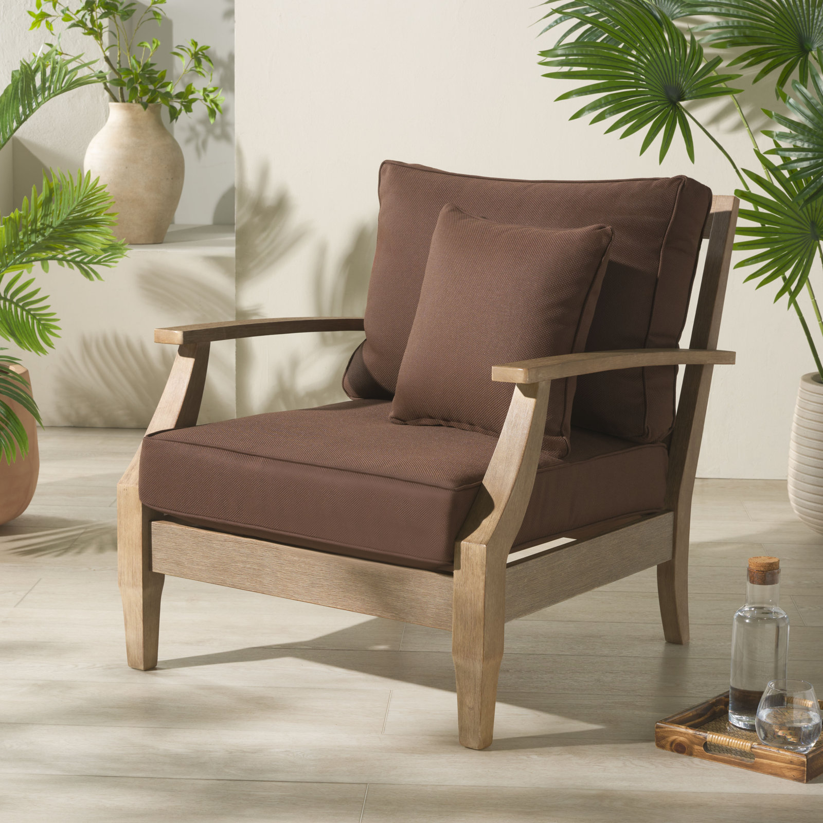 Samya Outdoor Chair with Cushions, Natural, Dark Brown