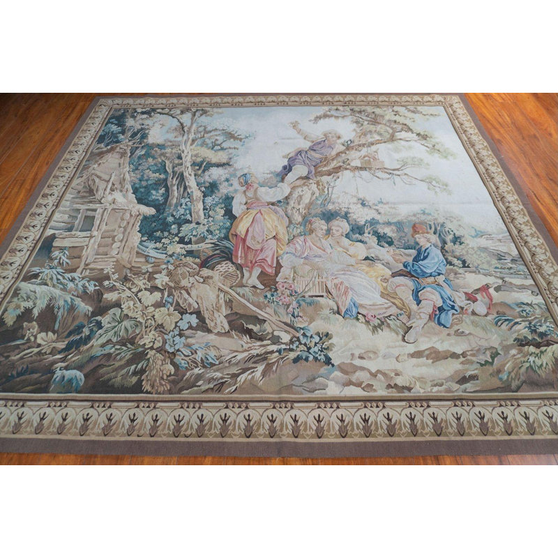 Tapis de tapisserie de style français 7 x 8 en laine tissée, tapis d'art mural européen, décoration intérieure classique élégante
