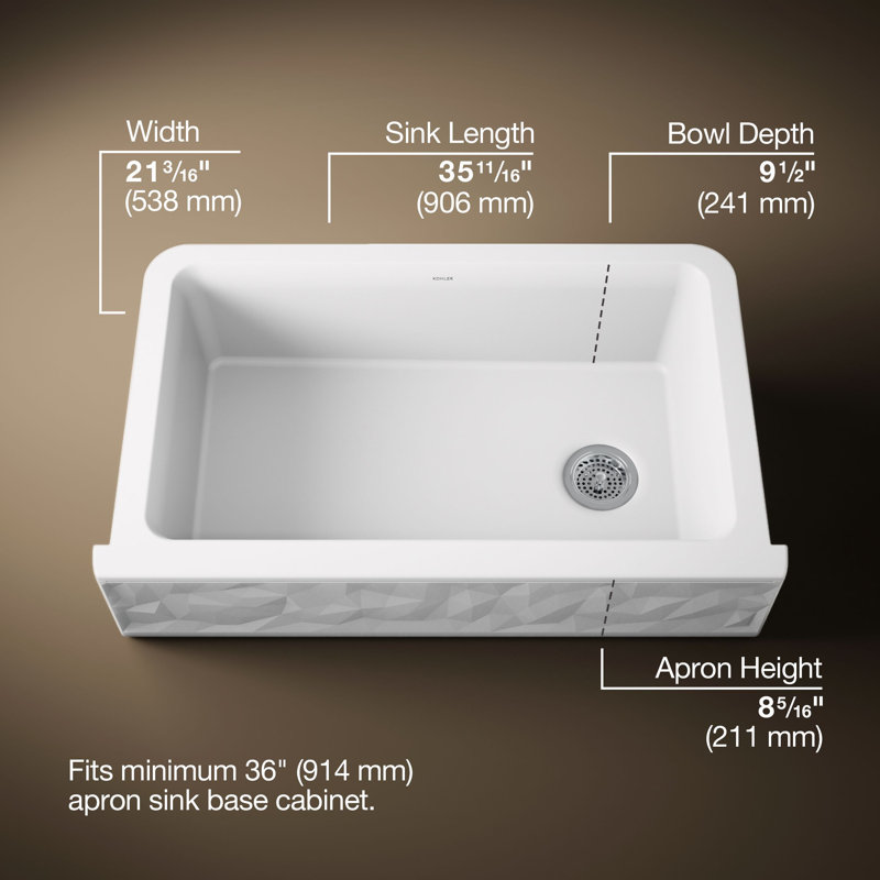 Cairn Undermount Single-Bowl Farmhouse Kitchen Sink, Matte White, Faceted