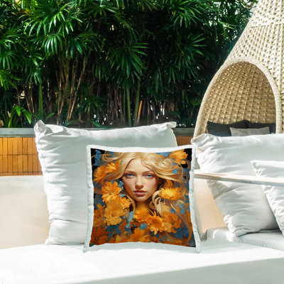 Coussin d'extérieur orange à imprimé floral orange par RB