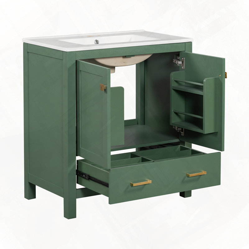 Bathroom Vanity With Single Sink Under Counter Sink Storage Cabinet 2 Doors 1 Drawer Soft Closure Multifunctional Storage