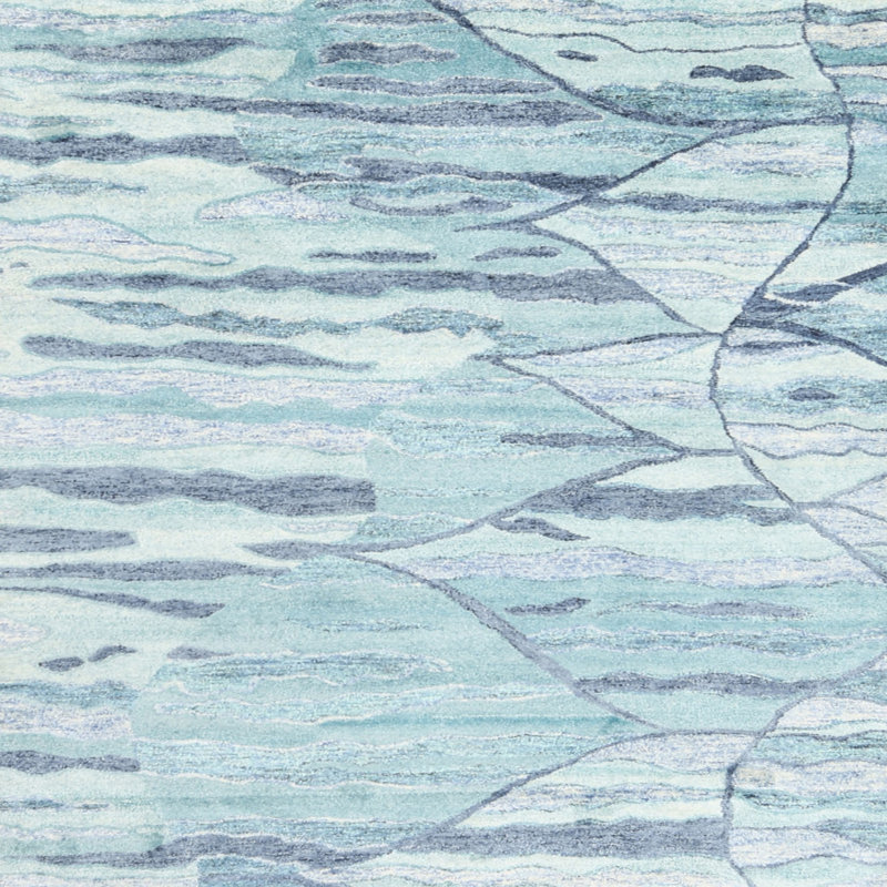 Tapis bleu/gris contemporain, Carré 7 pi x 7 pi