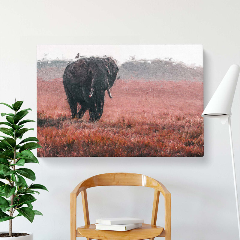 Marching Elephant In Abstract - Wrapped Canvas, 50cm H x 76cm W x 3cm D