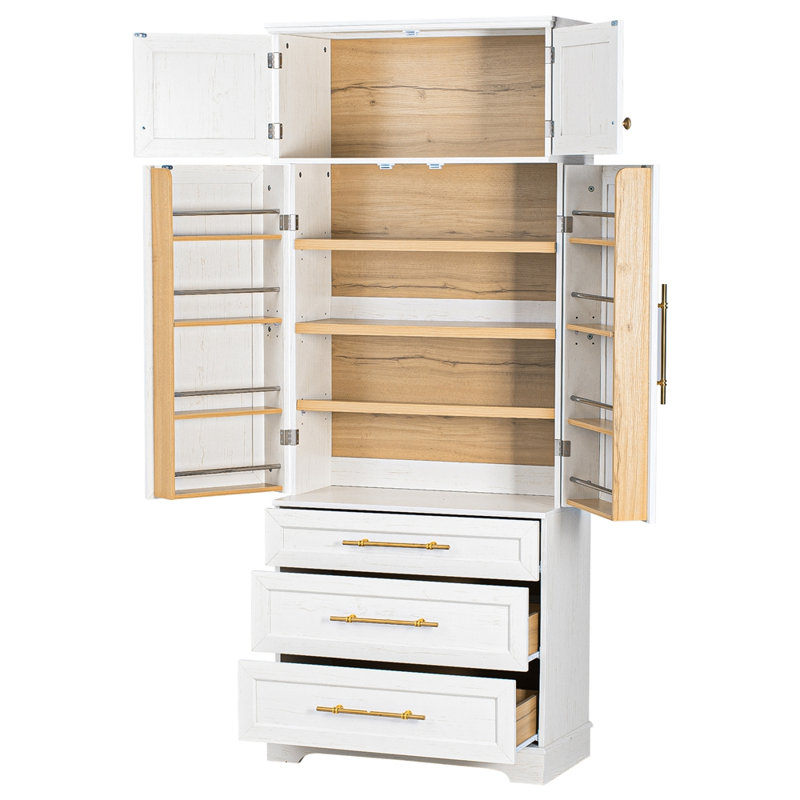 Armoire de cuisine de campagne de 78,2 po de hauteur avec 8 tablettes de porte, armoire de rangement avec 3 tablettes réglables