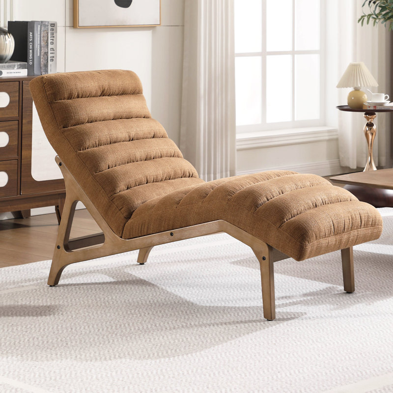Chaise longue moderne rembourrée avec structure en bois massif pour la chambre à coucher ou le salon, Brun, Bois brun foncé