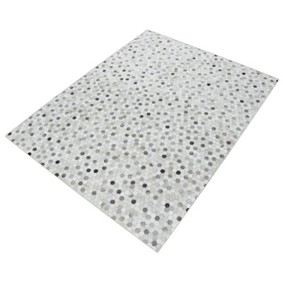Tapis beige et argent en cuir véritable fait à la main Hairon