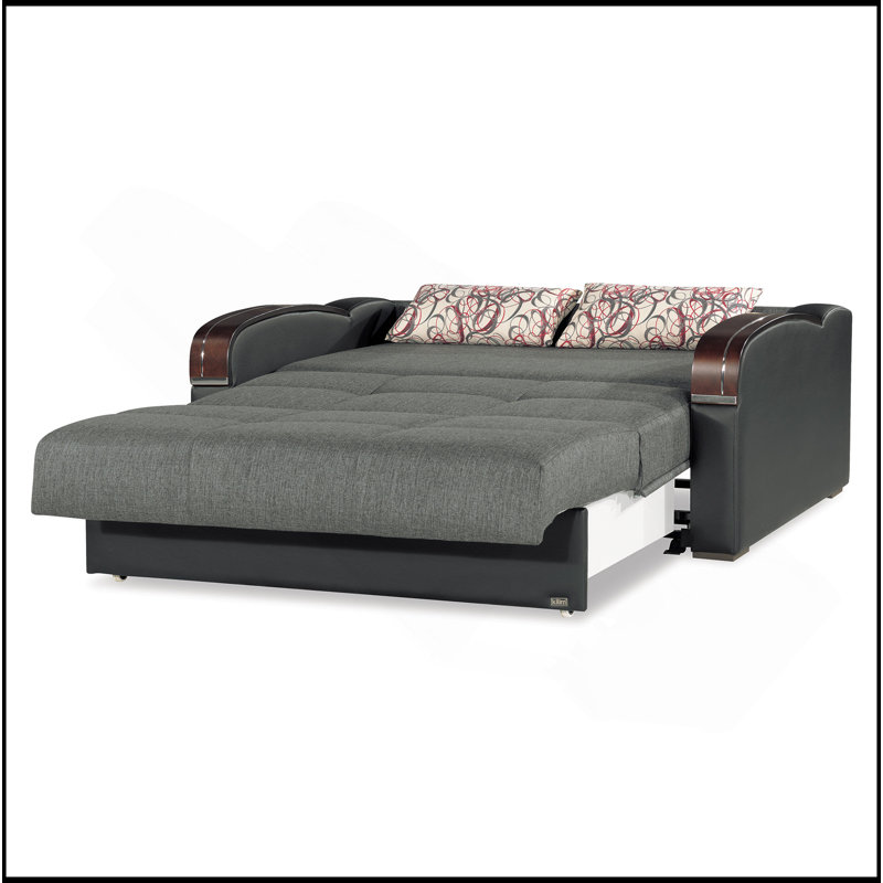 Upholstered Convertible Loveseat With Storage, Grey, Grey