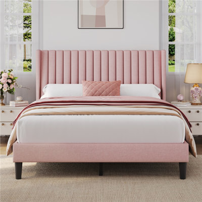 Upholstered Bed Frame with Wing Side