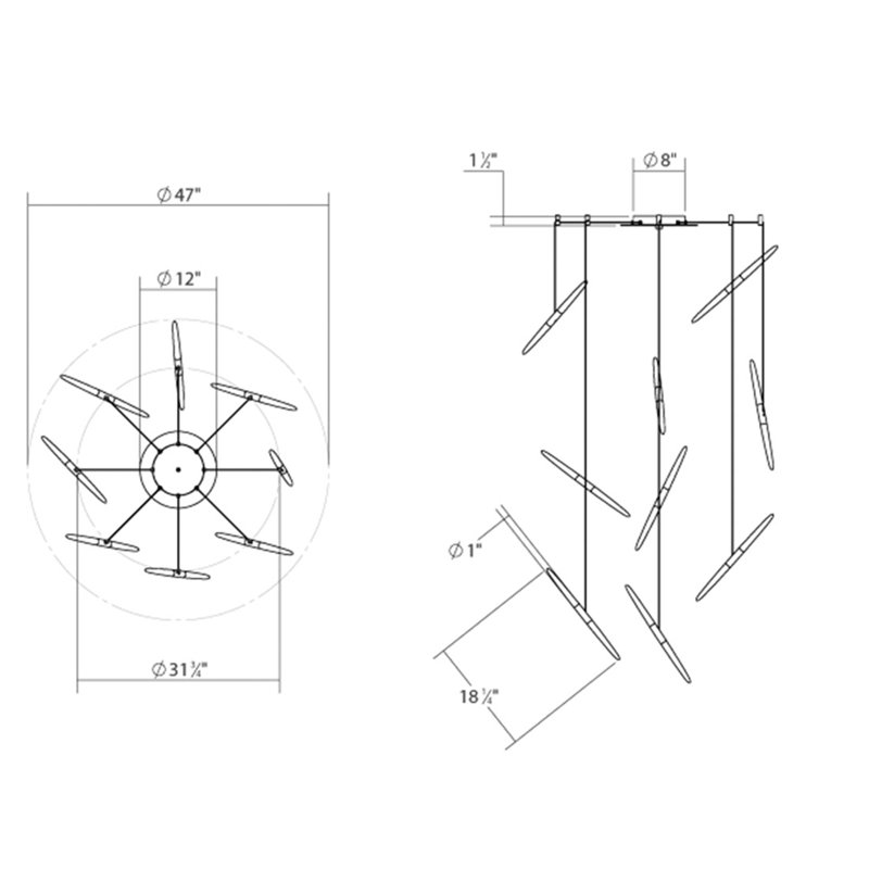 Ballet 9 - Light LED Chandelier, Bright Satin Aluminum