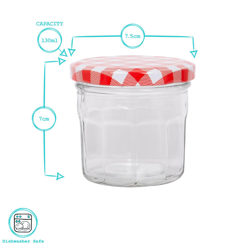 Argon Tableware  Glass Preserving Jars, 130ml, Red Gingham
