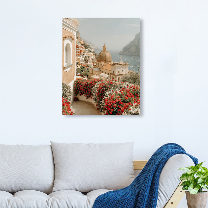 Clifftop Crimson I Canvas Nautical & Beach Print by Oliver Gal, Black Frame, 16 x 20, 17"H x 21"W, Silver Floater Frame