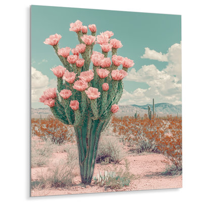 Pastel Cactus Bloom In The Desert III - Cactus Metal Wall Art, Traditional Metal Art Print