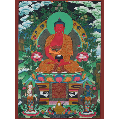 Bouddha tibétain Amitabh avec Lokeshvara (Thangka sans brocart)