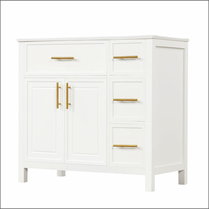 Meuble-lavabo 36 po avec comptoir d'évier, meuble-lavabo avec deux portes et trois tiroirs, bois massif, panneaux de fibres à densité moyenne, un paquet, blanc (ancien numéro de référence: WF319757AAK)