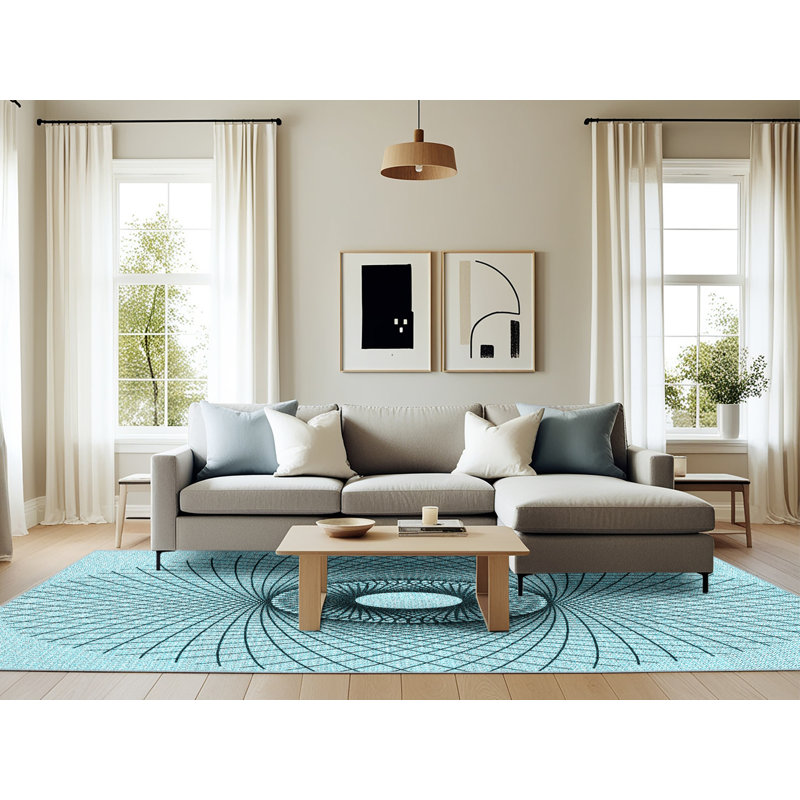 Tapis bleu tissé à la machine, Rectangle 6 pi x 9 pi