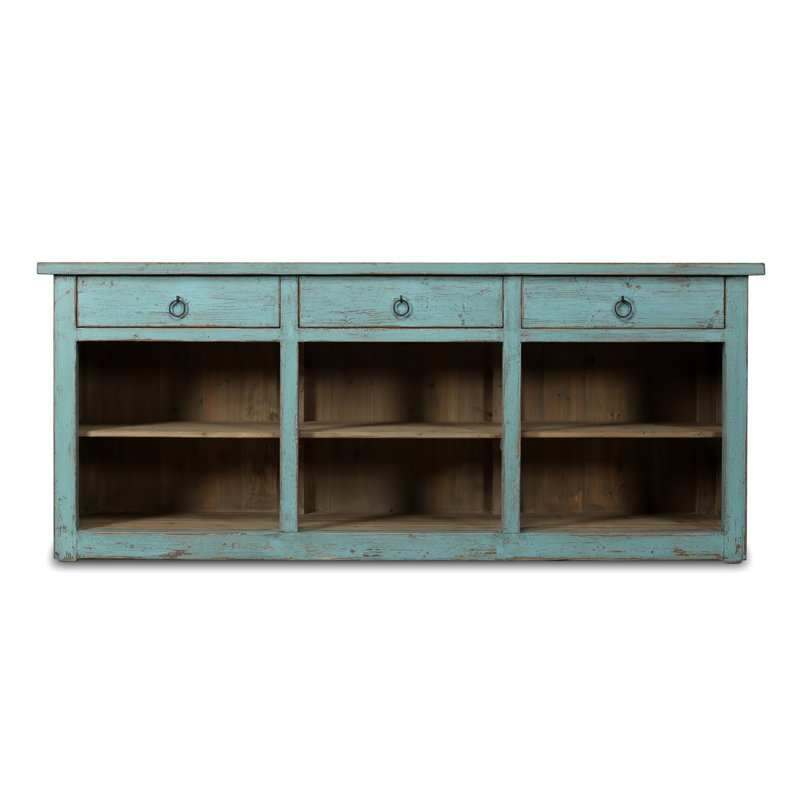 Approx. 91 Inches Wide  Counter Table with Three Drawers Distressed Blue