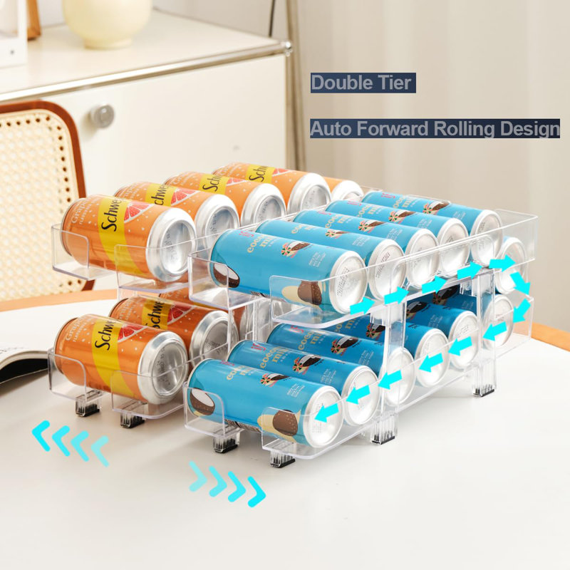 2 Pack Soda Can Organizer,Soda Can Dispenser For Refrigerator,Adjustable Width Can Organizer For Refrigerator,Pantry,Cabinet,Countertop