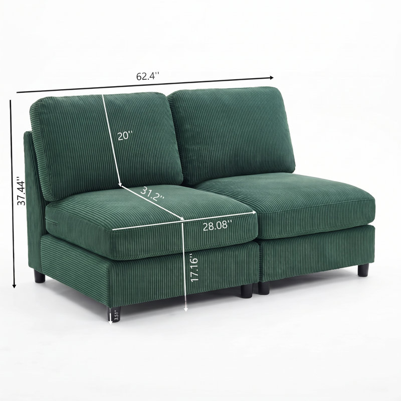 Ensemble de siège central sans accoudoirs 2 pièces | Extension pour canapé modulaire modulaire, Vert