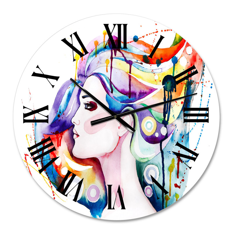 Belle jeune femme aux cheveux longs - horloge murale traditionnelle, Petit