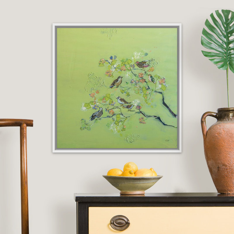 Reproduction d’art sur toile, "Bird Song" par Kellie Day, Cadre flottant blanc, H 26 po x l 26 po x P 1,75 po