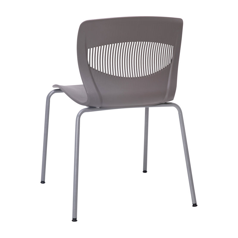 Gray Armless Metal Stacking Reception Chairs with Lumbar Support