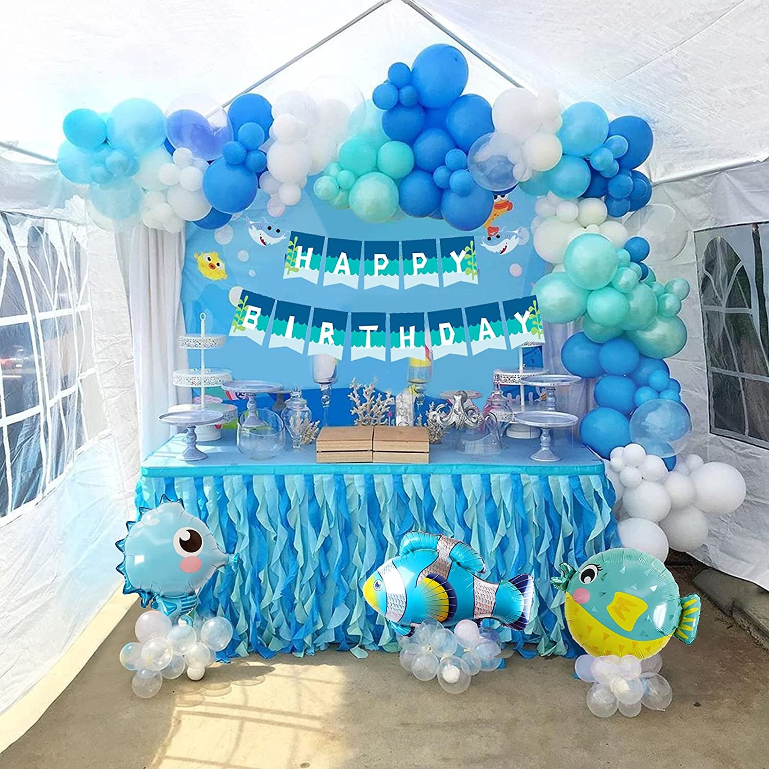 Buy Special You 1 Year Happy Birthday Decoration Items for Boys with Pastel  & Dark Blue, Metallic Silver, White Balloons, Silver Fringe Curtain, Star  and One No. Foil Balloons, HBD and Monthly