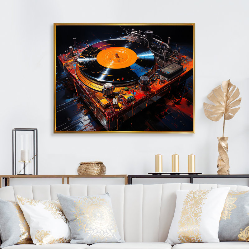 Disque vinyle, sérénade II sur toile, H 30 po x l 40 po x P 1,5 po, Cadre flottant doré